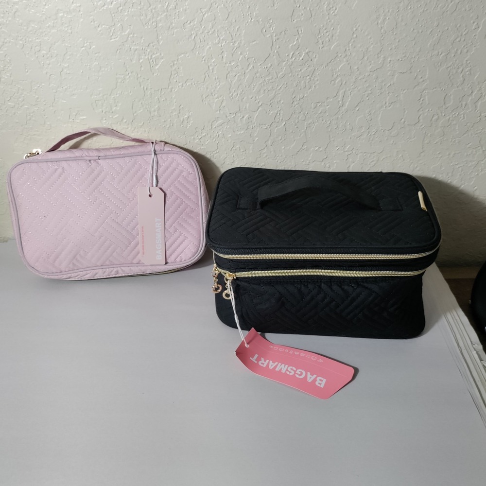 Awesome BAGSMART Dual Layer MakeupBag ORGANIZER w Dividers And Brush Case New